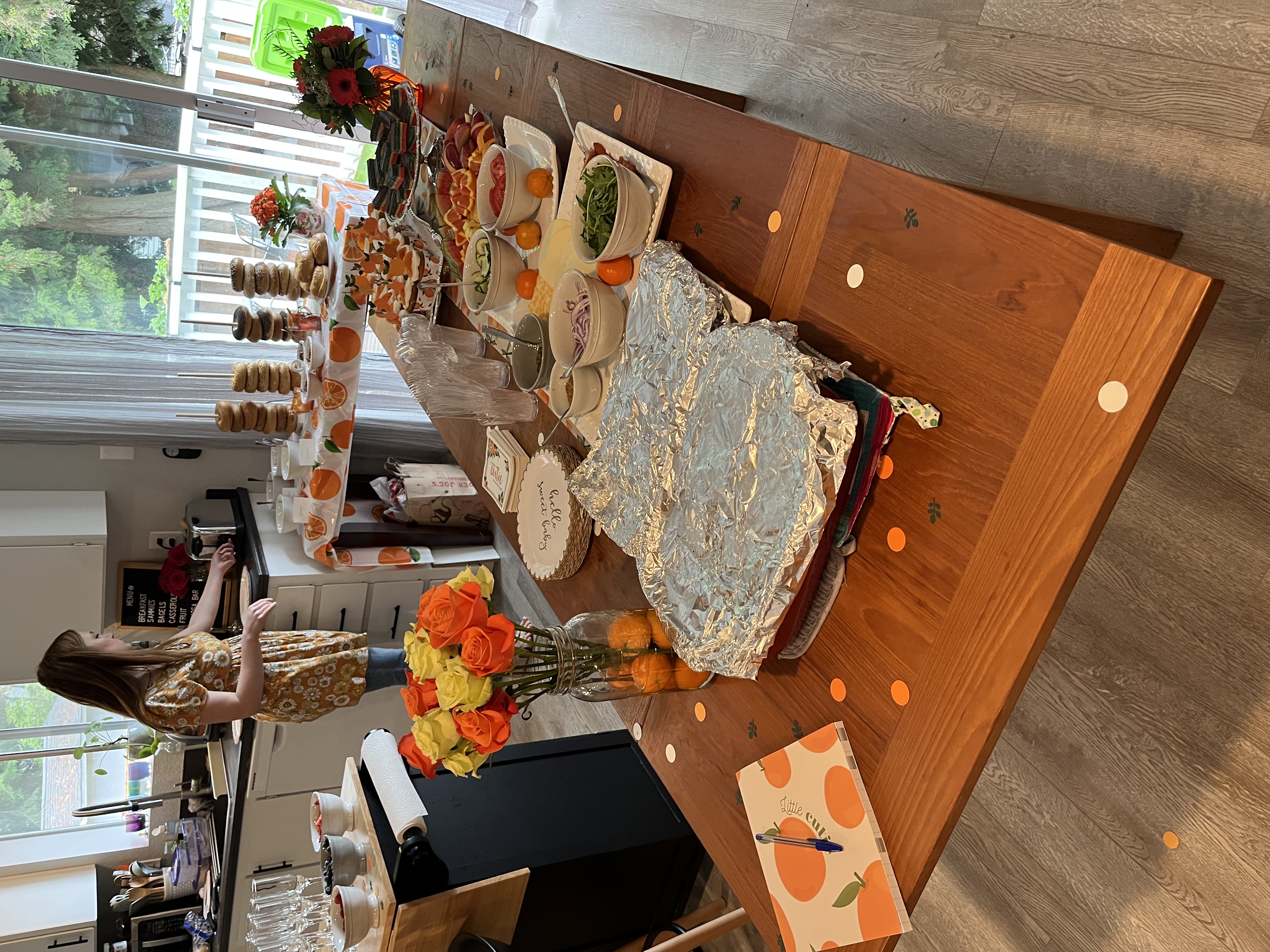 Baby shower table styling with soft pastel tones